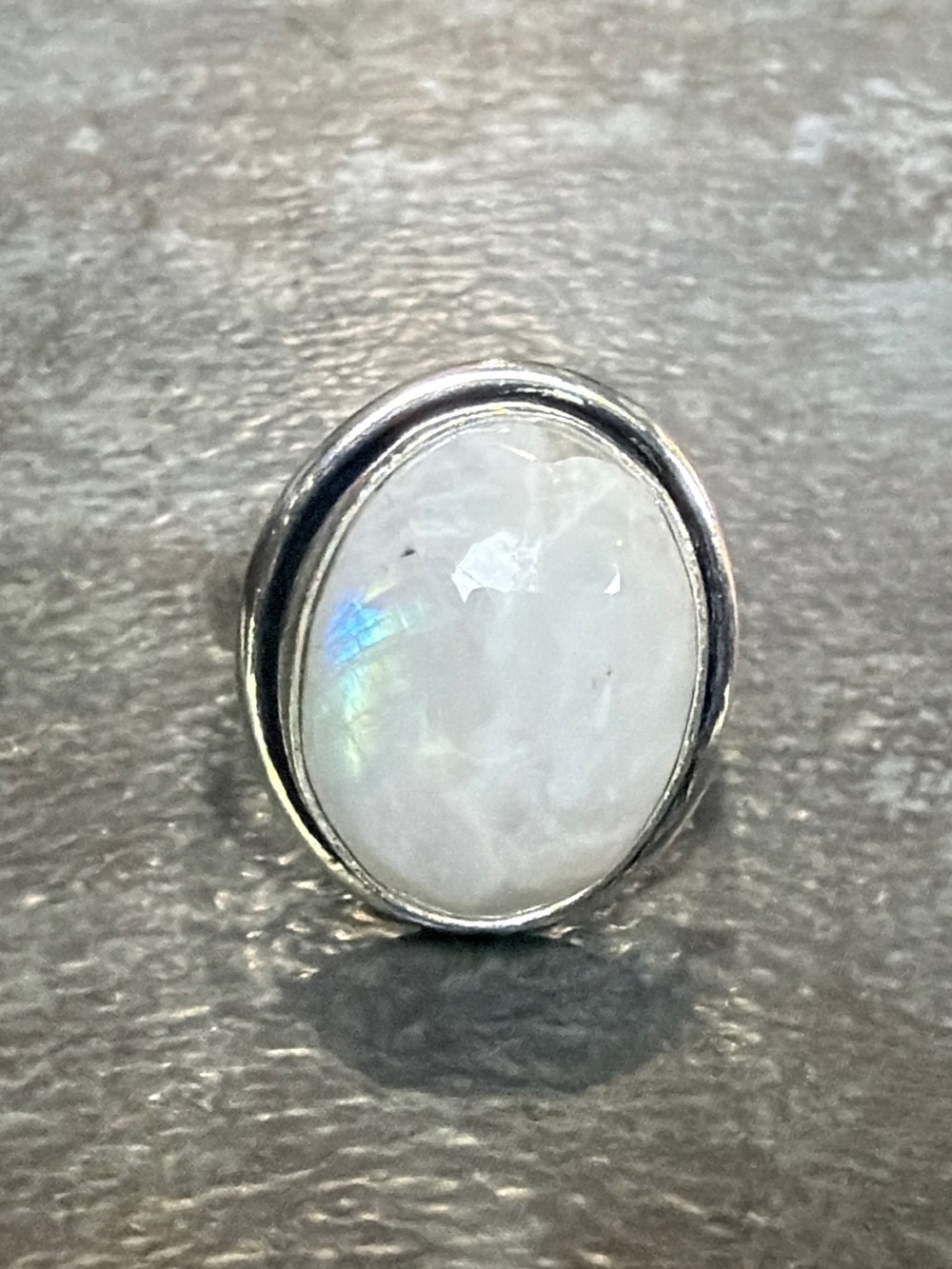 Vintage Boho Style Rainbow Moonstone Silver 925 Plated Ring Size 8 Jewelry